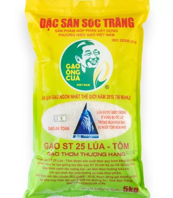 Gạo ngon ST25 Ông Cua Lúa Tôm đóng gói 5kg