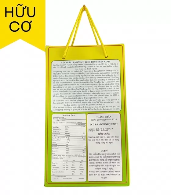 Gạo ST25 Ông Cua Organic đóng gói 2kg