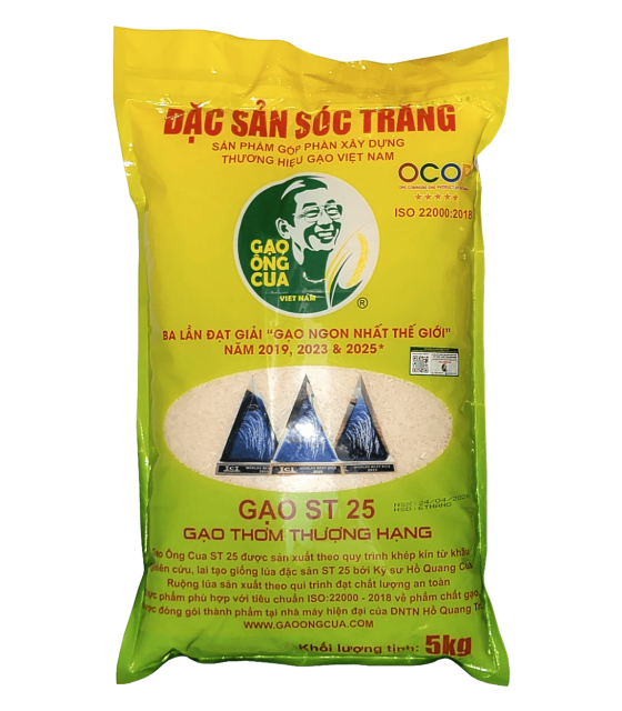 Gạo ngon ST25 Ông Cua đóng gói 5kg